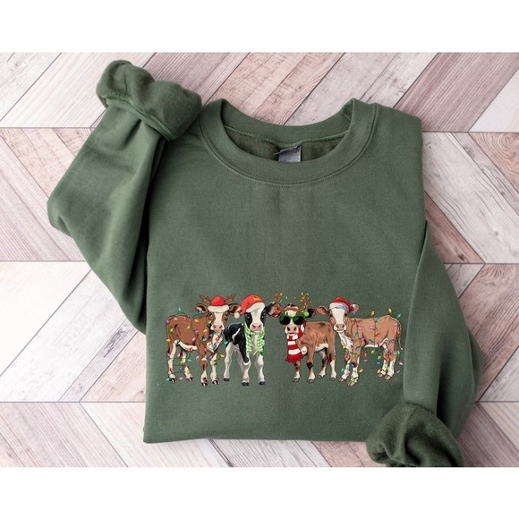 RondaG Other - Cow Santa Sweatshirt, Christmas Sweatshirt, Cows Sweatshirt